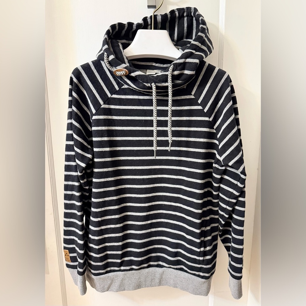 TWIK EXCLUSIVE FROM SIMON’S COTTON BLEND BLACK & GREY STRIPED HOODIE